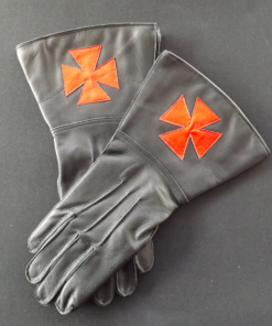Knights Templar - Black Leather Gauntlets - Extra Large